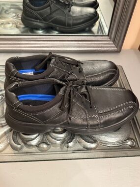 Clarks 12 W Bradley Walk Black Tumbled Leather Lace-Up Sneakers